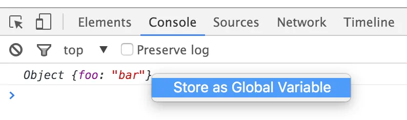 Chrome menu &#x27;Store as Global Variable&#x27;